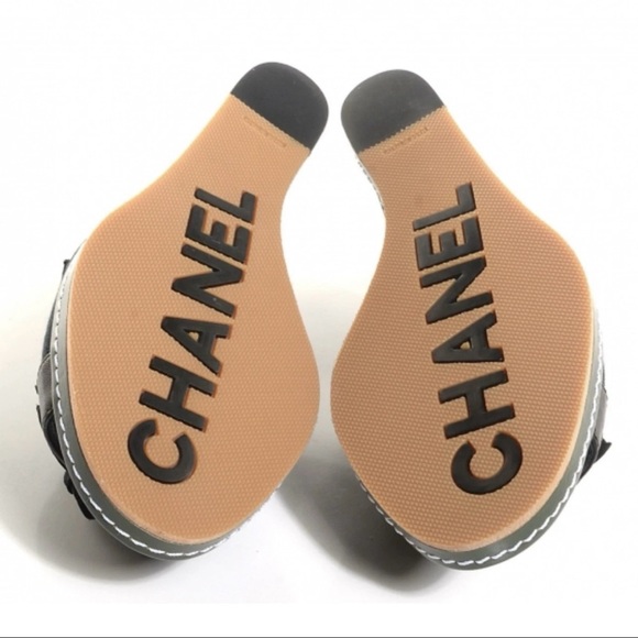 CHANEL Canvas & Leather Camellia Slide On Platform Wedge Sandals Black 36.5 EU - Picture 9 of 11